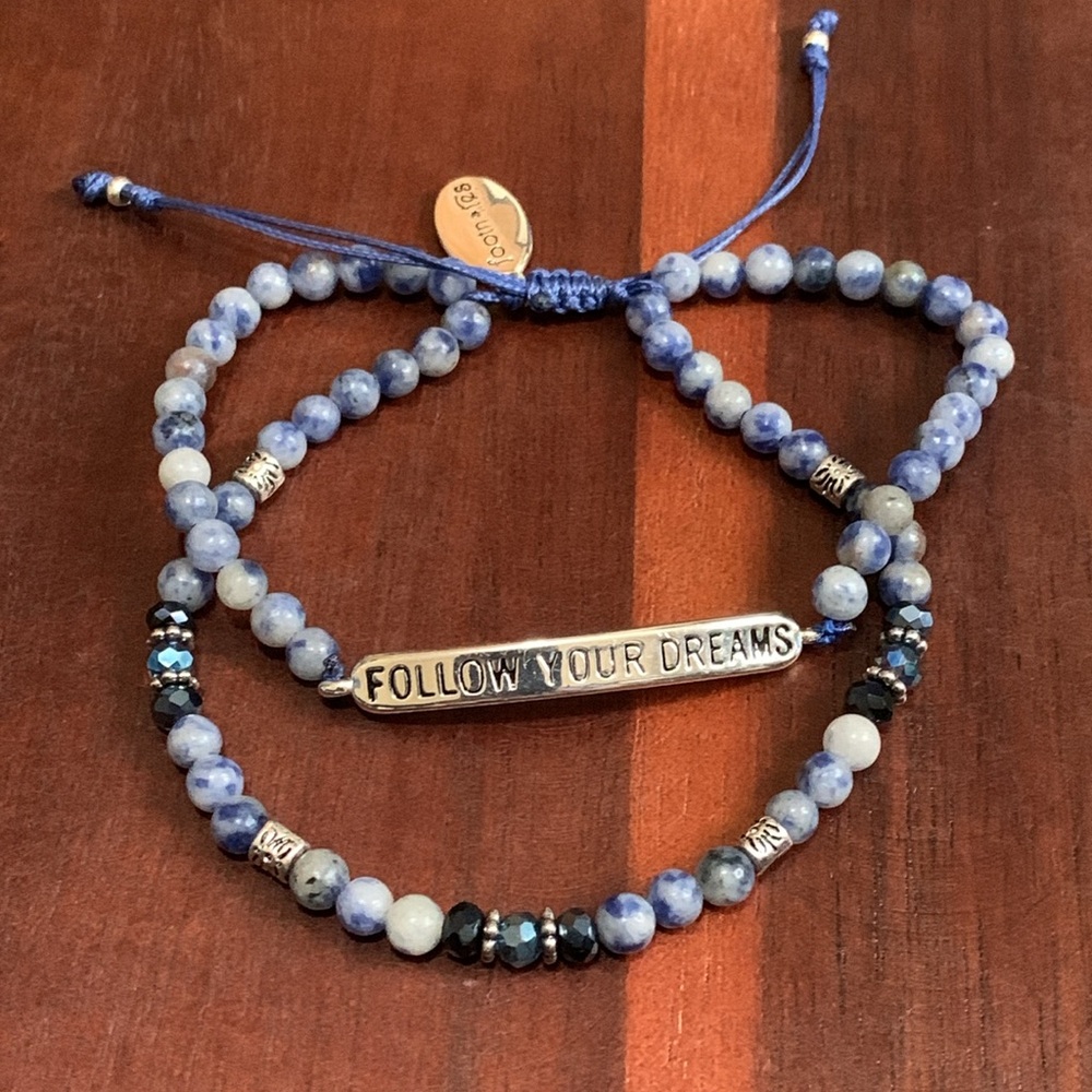 Footnotes 2 strand blue bead adjustable bracelet